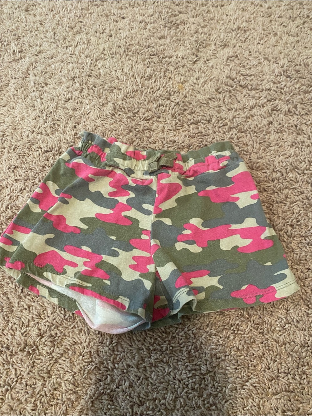 Kid’s Pink & Olive Camo Athletic Shorts with Elastic Waist